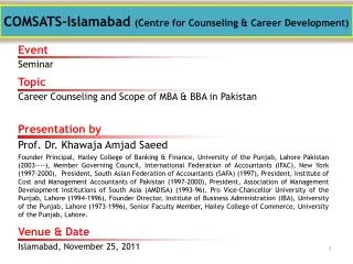 COMSATS-Islamabad (Centre for Counseling &amp; Career Development)