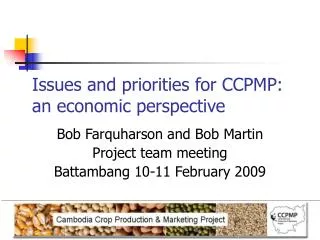 Issues and priorities for CCPMP: an economic perspective
