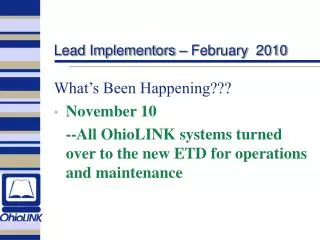 Lead Implementors – February 2010