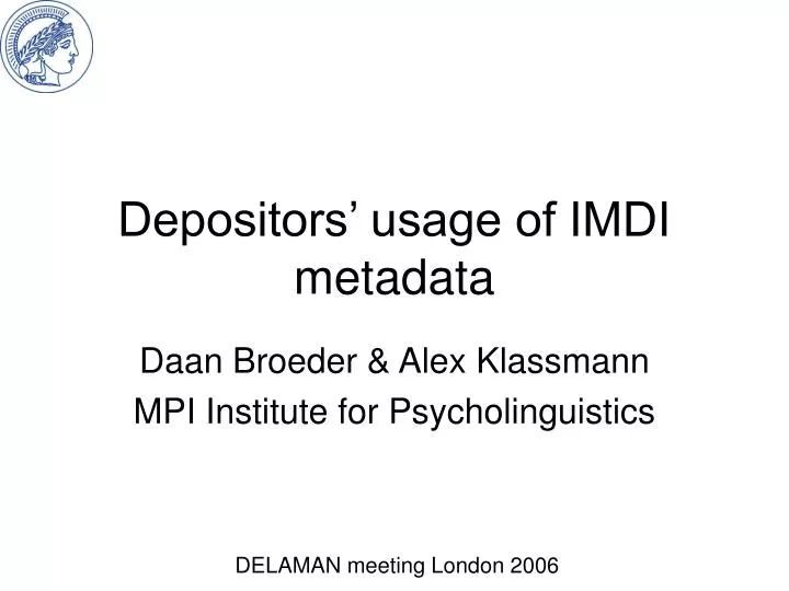 depositors usage of imdi metadata