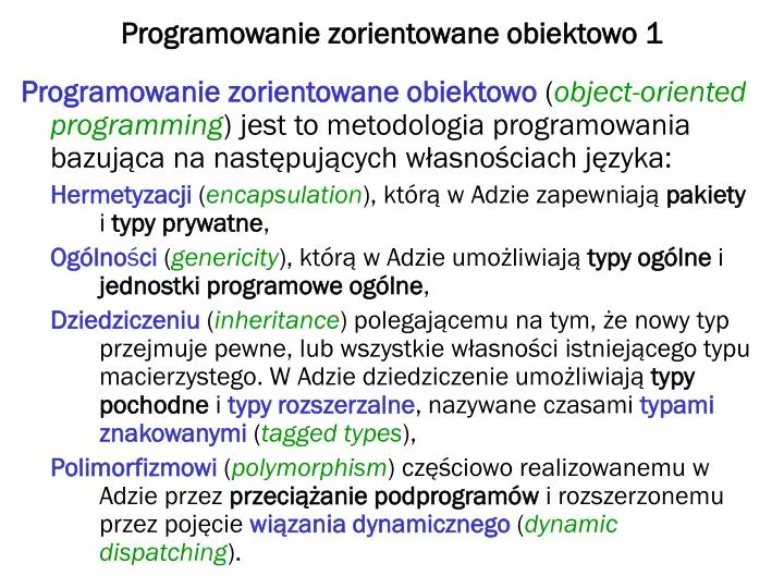 programowanie zorientowane obiektowo 1