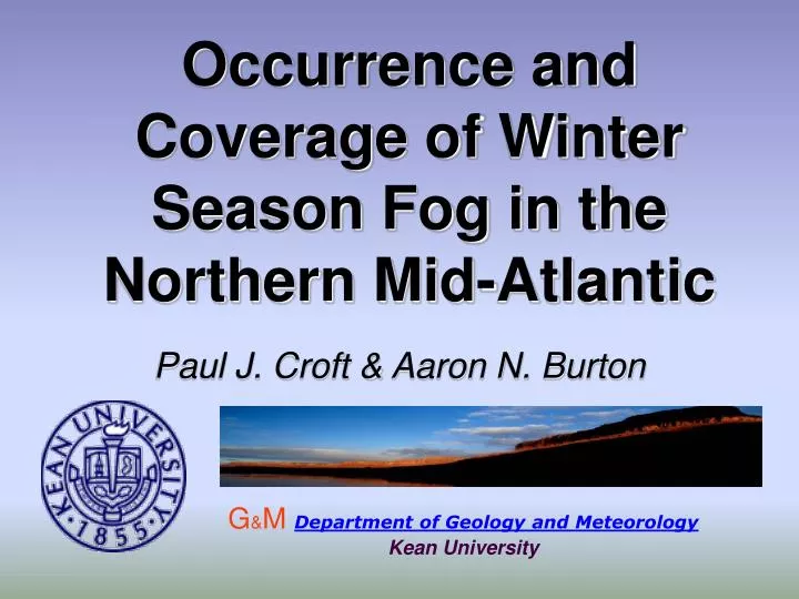 occurrence and coverage of winter season fog in the northern mid atlantic