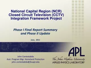 National Capital Region (NCR) Closed Circuit Television (CCTV) Integration Framework Project