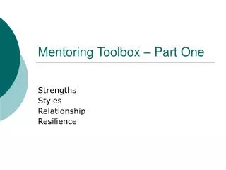 Mentoring Toolbox – Part One