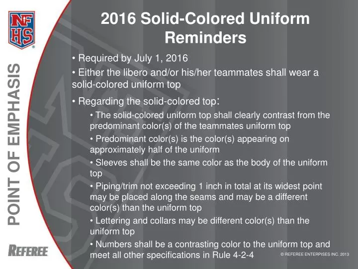 2016 solid colored uniform reminders