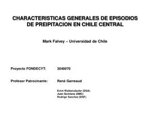 CHARACTERISTICAS GENERALES DE EPISODIOS DE PREIPITACION EN CHILE CENTRAL