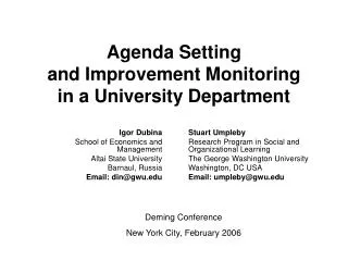 Agenda Setting and Improvement Monitoring in a University Department
