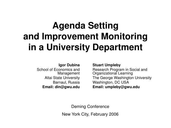 agenda setting and improvement monitoring in a university department