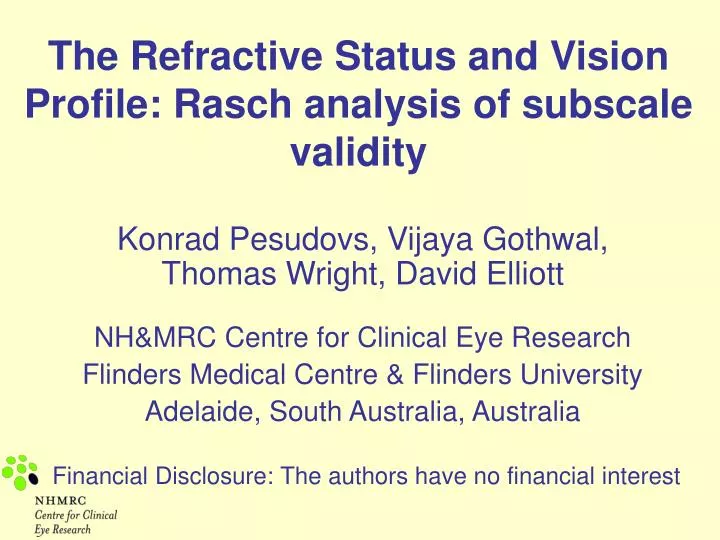 the refractive status and vision profile rasch analysis of subscale validity