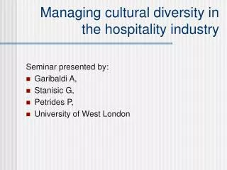 Managing cultural diversity in the hospitality industry