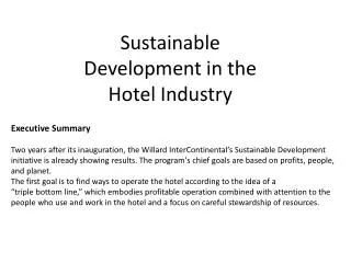Sustainable Development in the Hotel Industry