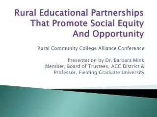 Rural Educational Partnerships That Promote Social Equity And Opportunity