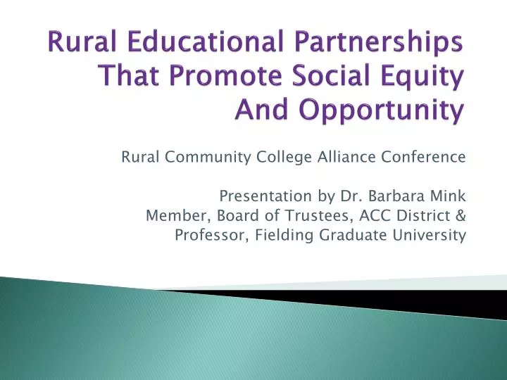 rural educational partnerships that promote social equity and opportunity