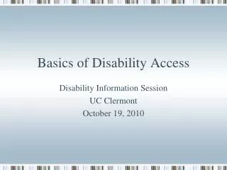 Basics of Disability Access