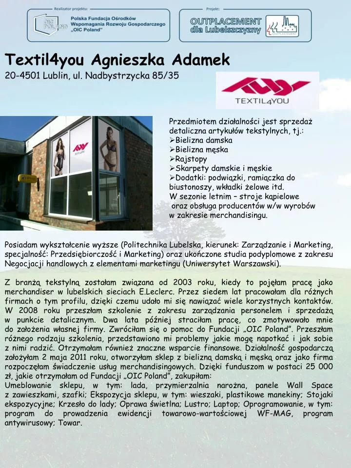 textil4you agnieszka adamek 20 4501 lublin ul nadbystrzycka 85 35