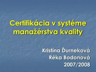 certifik cia v syst me mana rstva kvality