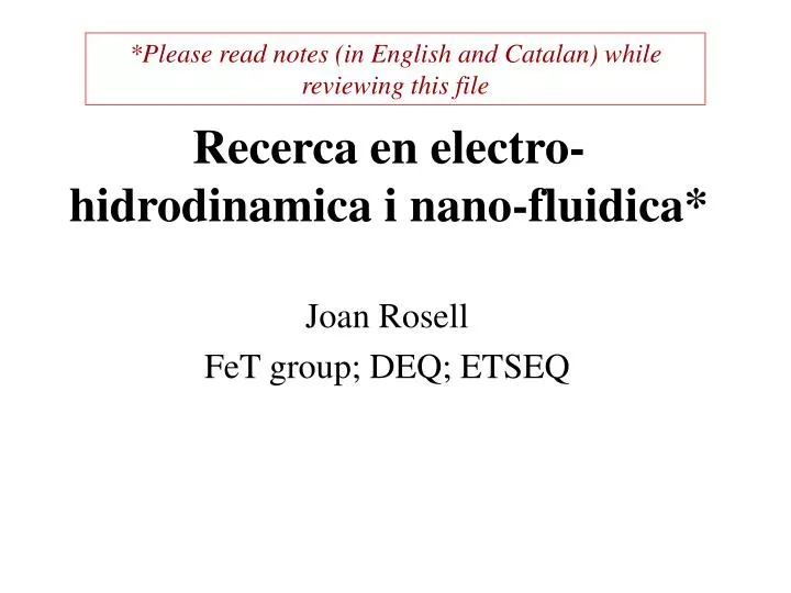 recerca en electro hidrodinamica i nano fluidica