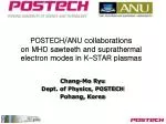 POSTECH/ANU collaborations on MHD sawteeth and suprathermal electron modes in K-STAR plasmas - slide 1