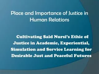 Place and Importance of Justice in Human Relations