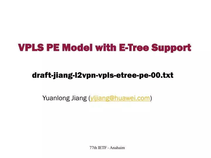 vpls pe model with e tree support