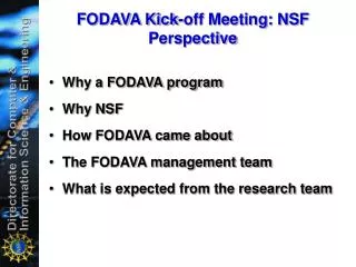 FODAVA Kick-off Meeting: NSF Perspective