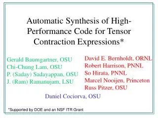 Automatic Synthesis of High-Performance Code for Tensor Contraction Expressions*