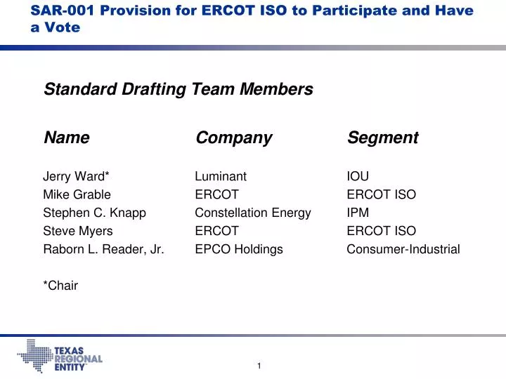 sar 001 provision for ercot iso to participate and have a vote