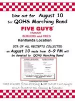 Dine out for August 10 for QOHS Marching Band - slide 1