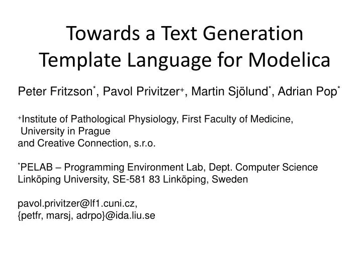 towards a text generation template language for modelica
