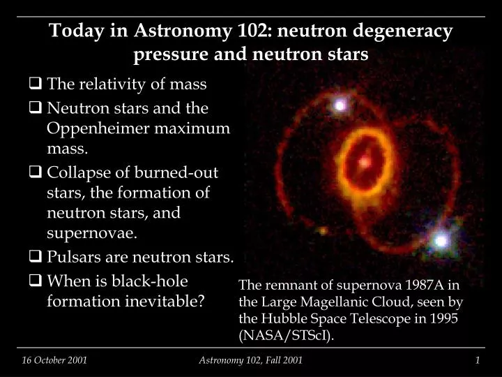 today in astronomy 102 neutron degeneracy pressure and neutron stars