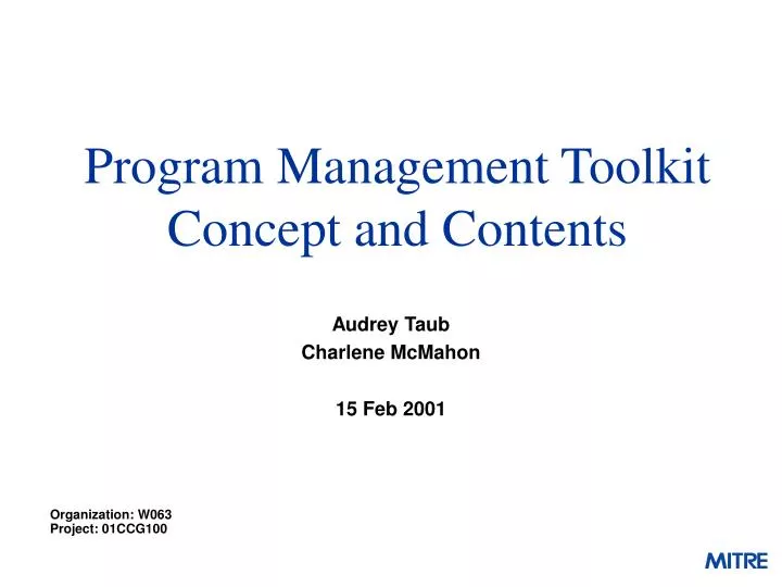 program management toolkit concept and contents