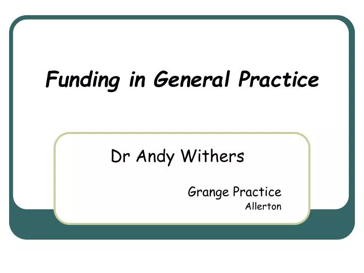 funding in general practice