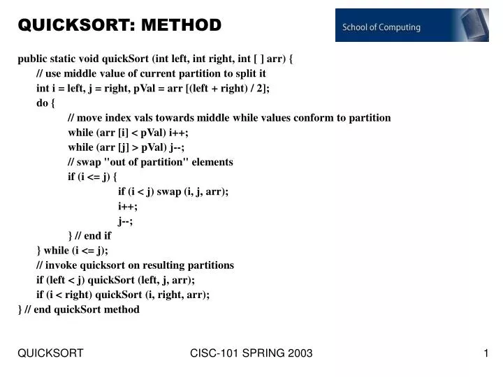 quicksort method