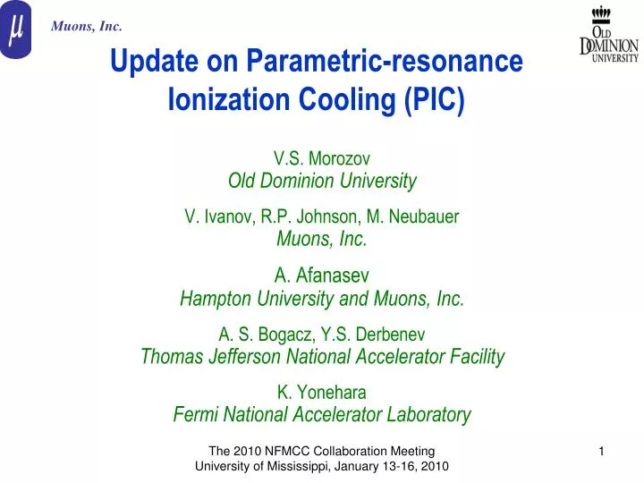 update on parametric resonance ionization cooling pic