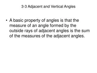 3-3 Adjacent and Vertical Angles