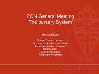 PON General Meeting ‘The bursary System’