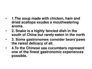 1.The soup made with chicken, ham and dried scallops exudes a mouthwatering aroma.