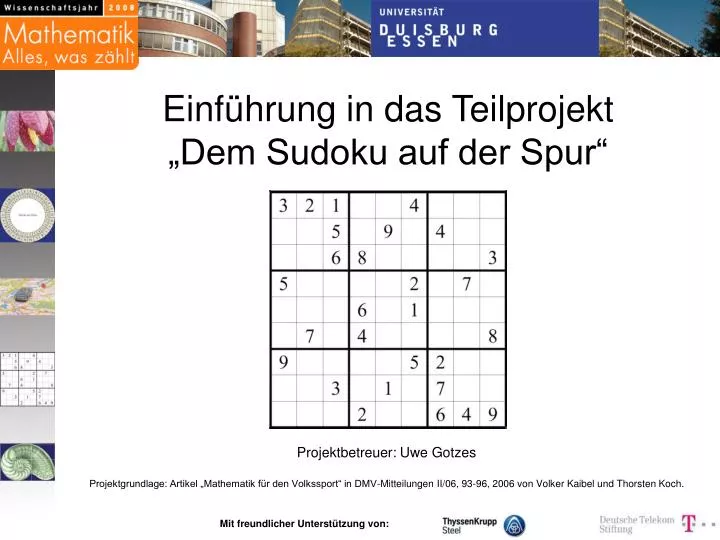 einf hrung in das teilprojekt dem sudoku auf der spur