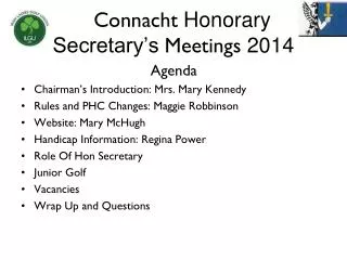 Connacht Honorary Secretary’s Meetings 2014