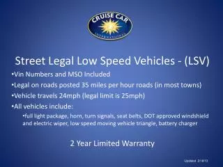 Street Legal Low Speed Vehicles - (LSV) Vin Numbers and MSO Included