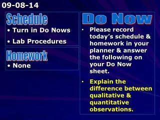 Turn in Do Nows Lab Procedures