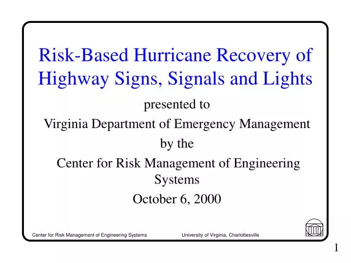 risk based hurricane recovery of highway signs signals and lights