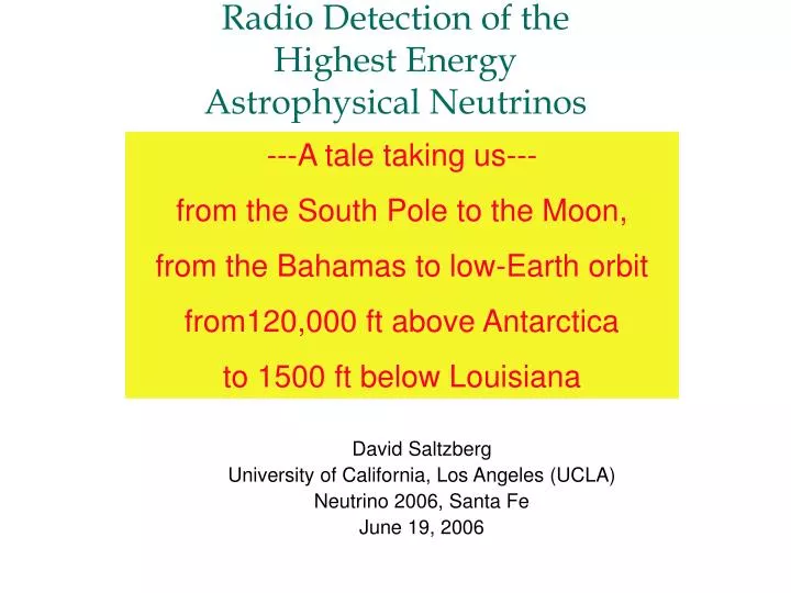 radio detection of the highest energy astrophysical neutrinos