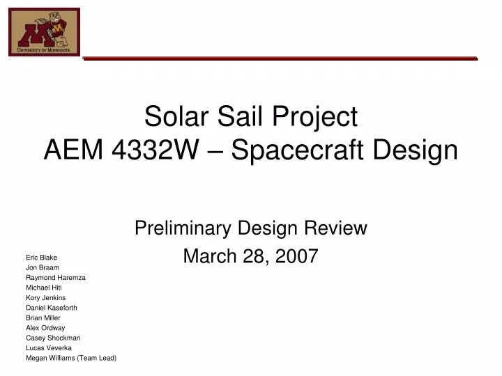 solar sail project aem 4332w spacecraft design