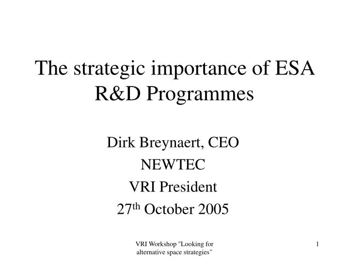 the strategic importance of esa r d programmes
