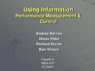 Using Information Performance Measurement &amp; Control