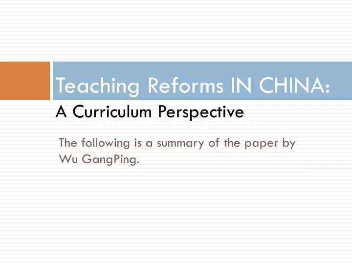 teaching reforms in china a curriculum perspective