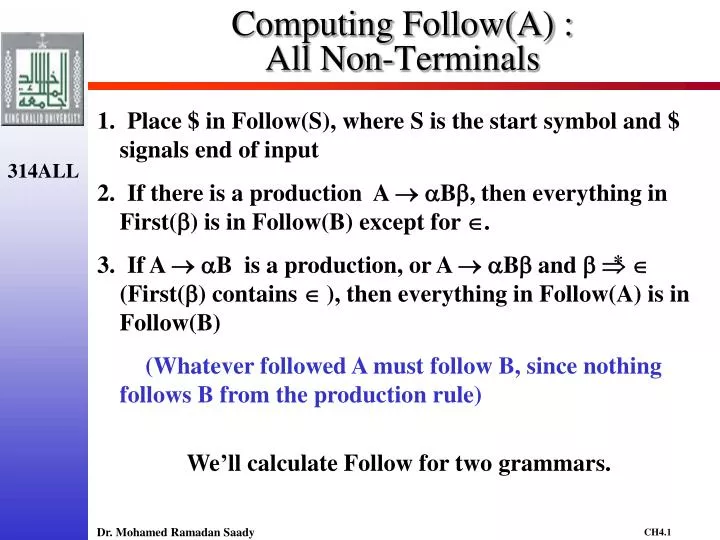computing follow a all non terminals