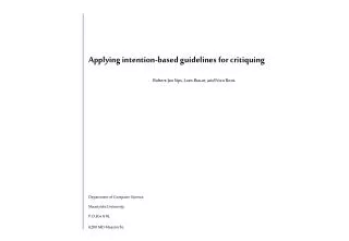 Applying intention-based guidelines for critiquing Robert-Jan Sips, Loes Braun, and Nico Roos