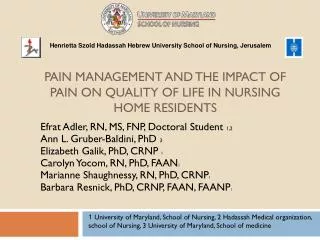 Pain Management and the Impact of Pain on Quality of Life in Nursing Home Residents